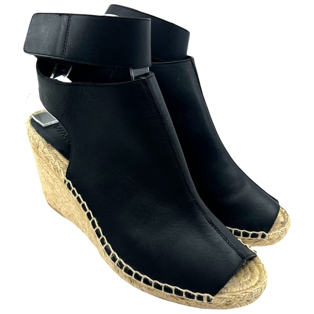 Vince Black Espadrille Wedge Sandals Peep Toe Ankle Strap Shoes Women’s 8M
